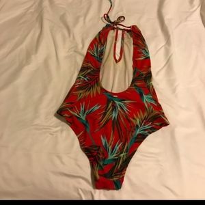 PINK VS Red Pepper Palm One Piece Bathing Suit